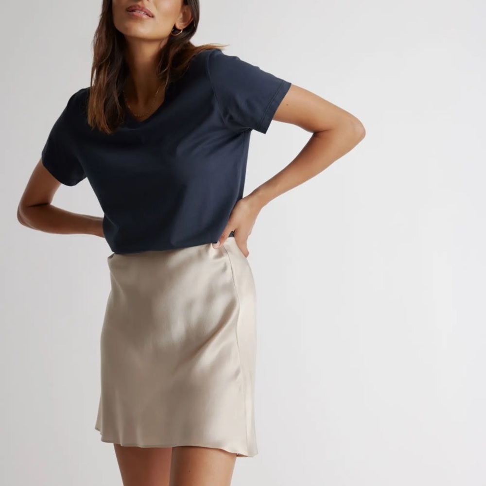Quince 100% Washable Silk Mini Skirt in Champagne - Picture 2 of 4